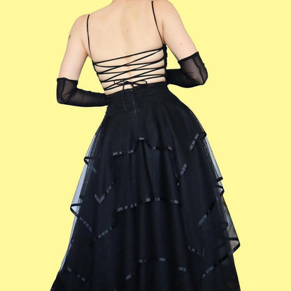 Black layered tulle evening gown UK 8