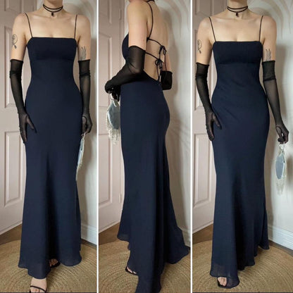 Morgan & Co navy backless evening dress UK 10