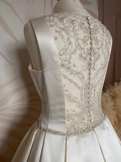 Hilary Morgan ivory satin fit & flare wedding dress uk 14