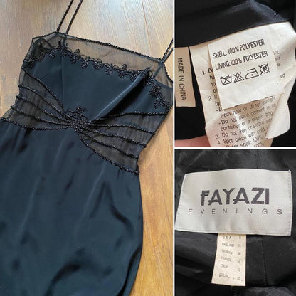 Black sheer beaded evening dress uk 10