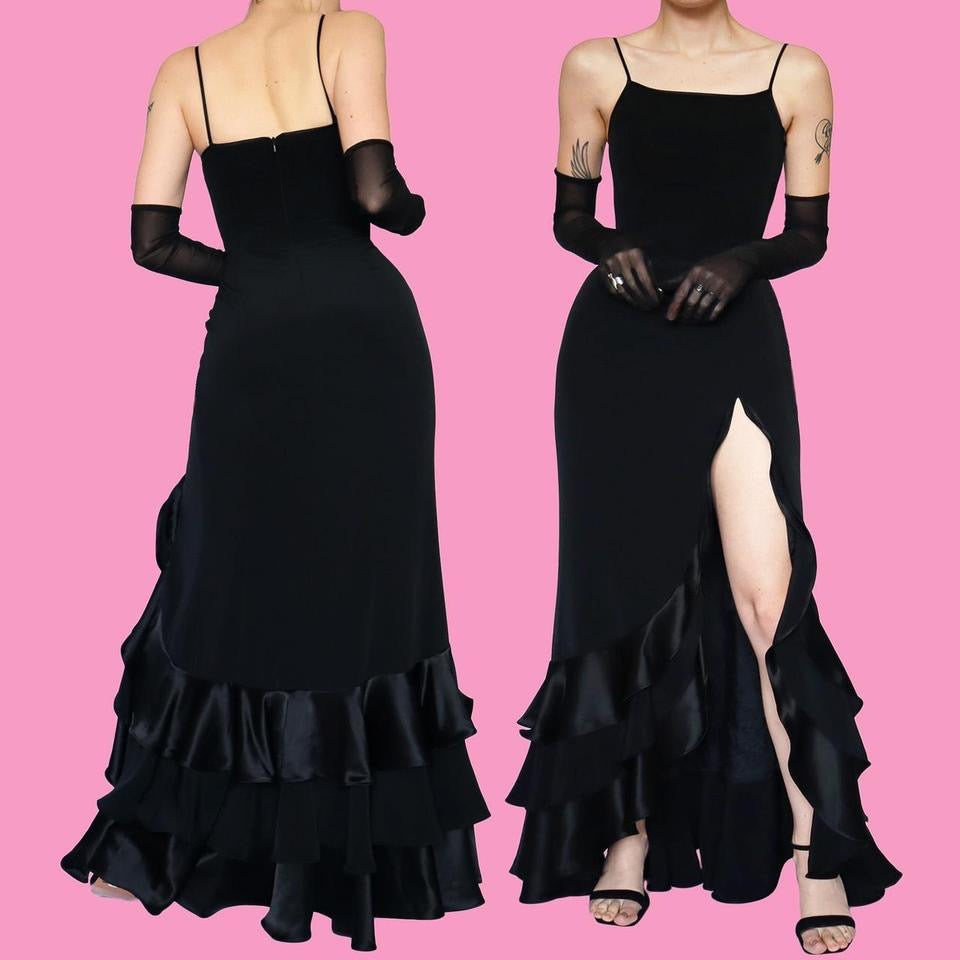 Black frill hem evening dress UK 10