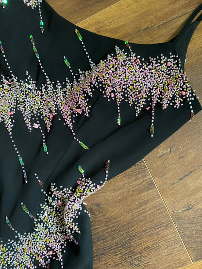 YVE London black & pink beaded evening dress uk 12-14