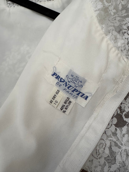 Pronuptia PETITE vintage white lace long sleeve wedding dress uk 8