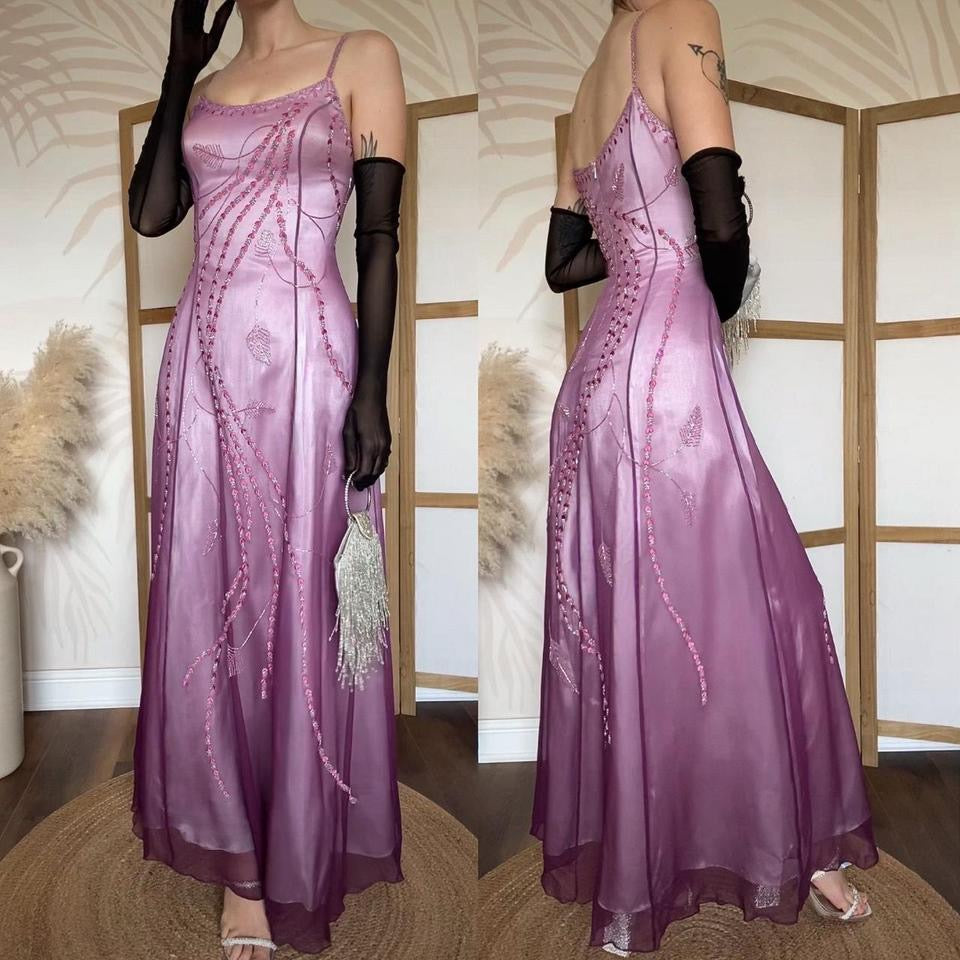 Purple 90s beaded ombré evening dress uk 14