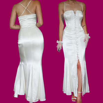 Ellis white corset beaded lace front wedding dress UK 12