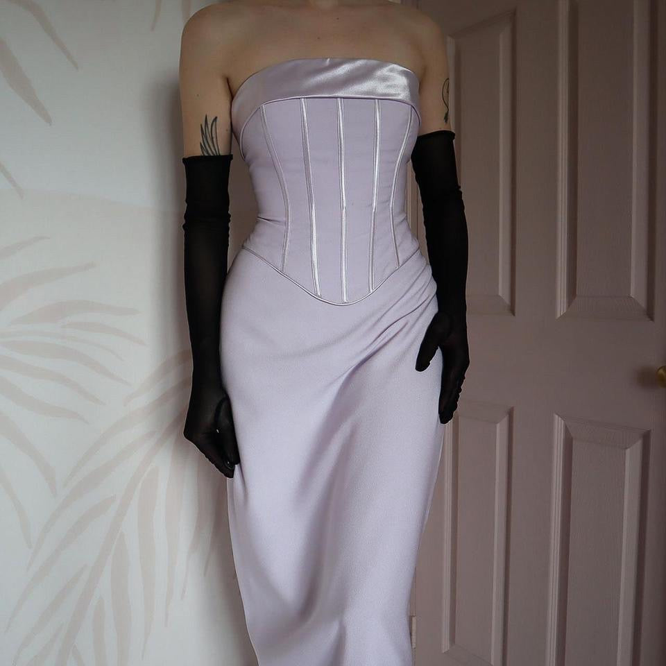 Lilac strapless corset evening dress UK 10-12