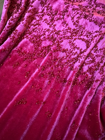 Red stretch beaded evening dress uk 14