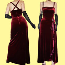 Load image into Gallery viewer, Kaliko red velvet stretch evening gown UK 12
