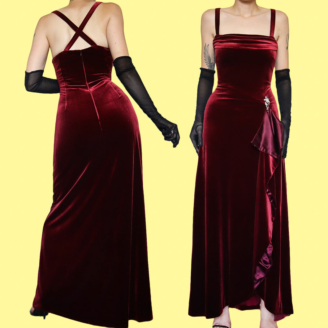 Kaliko red velvet stretch evening gown UK 12