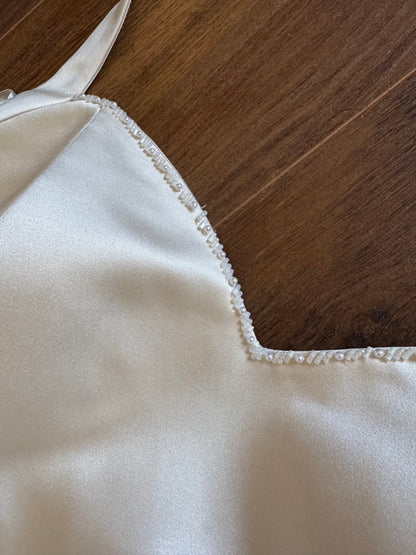 Cream halter-neck wedding dress & shawl uk 14