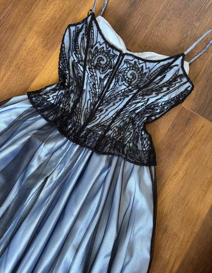 Christine Elizabeth blue & black a-line evening dress uk 10-12