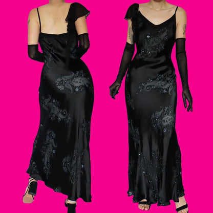 Silk blend black evening dress UK 12
