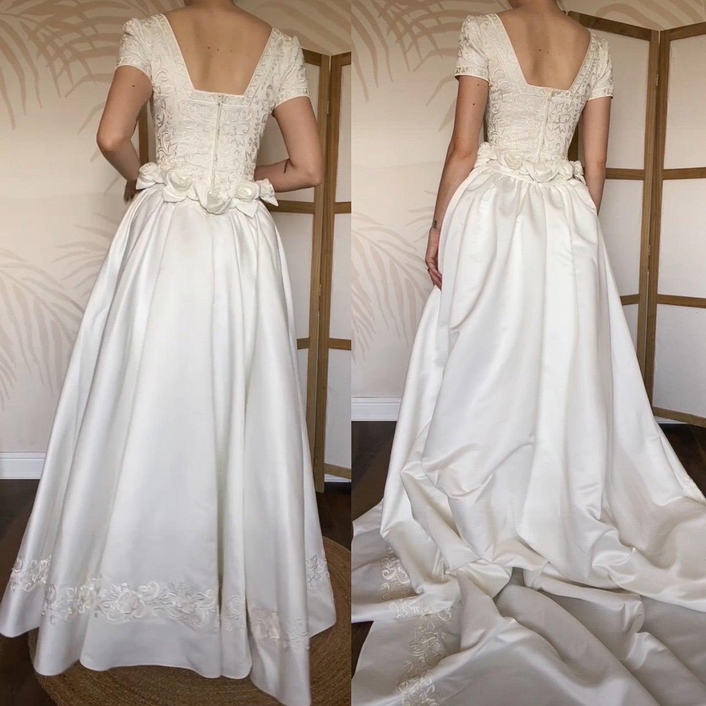 Vintage ivory wedding dress with detachable train uk 8-10