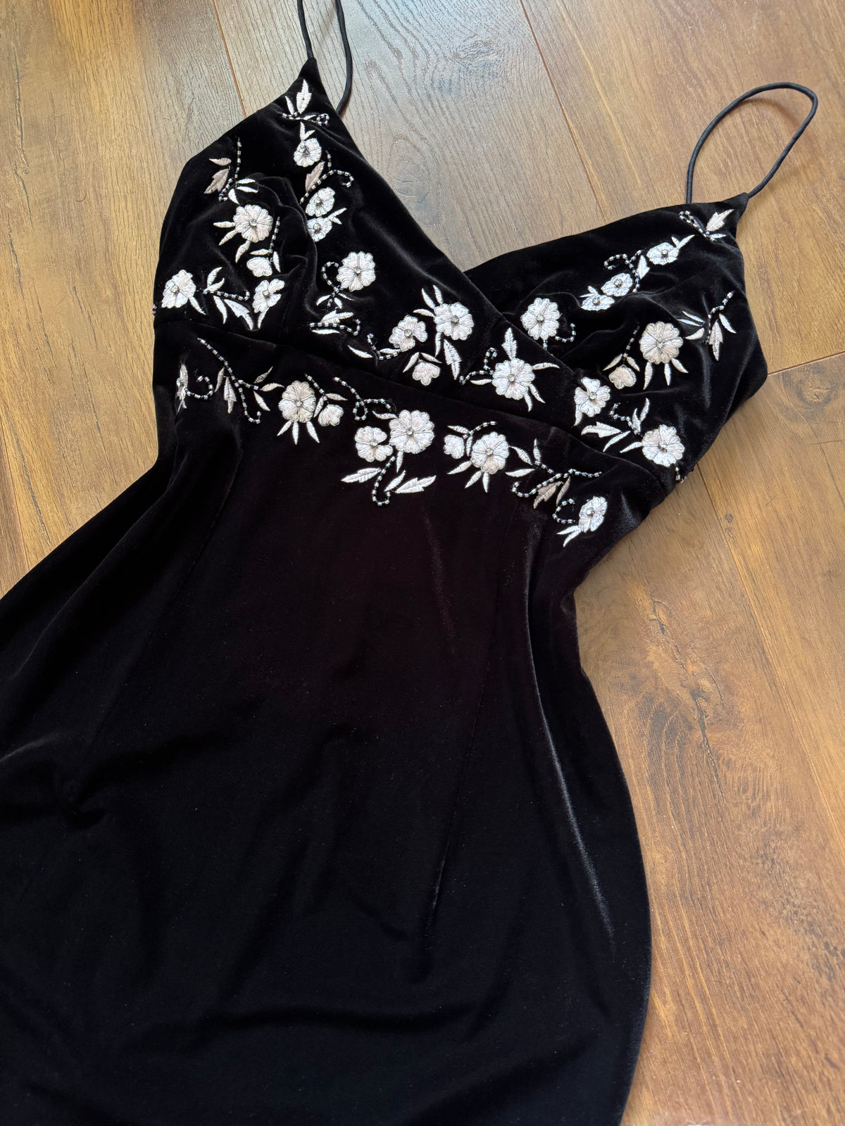 Betsy & Adam black velvet stretchy evening dress uk 10