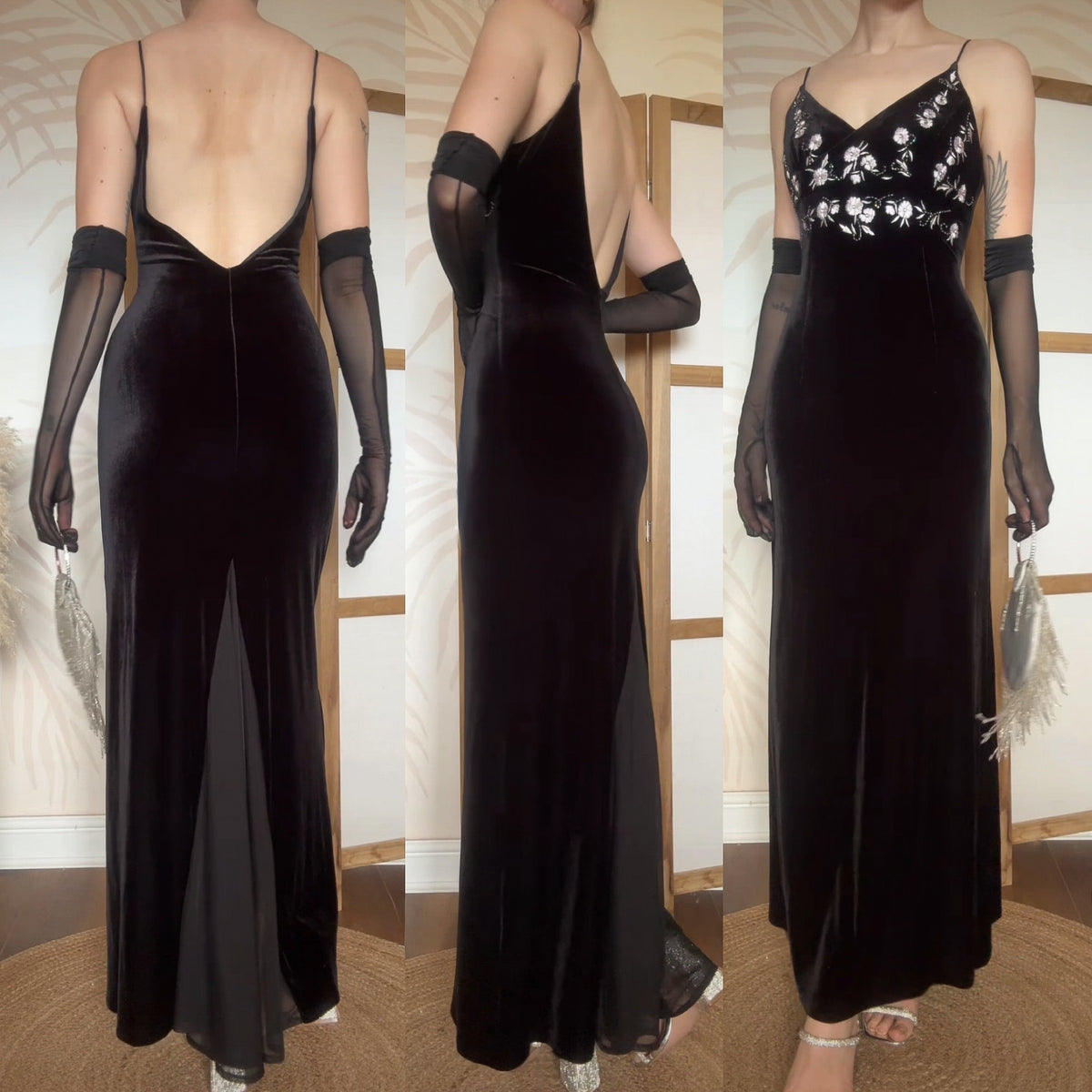Betsy & Adam black velvet stretchy evening dress uk 10