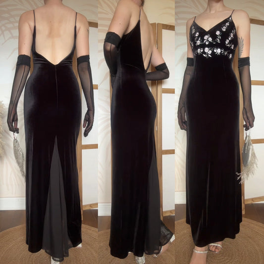 Betsy & Adam black velvet stretchy evening dress uk 10