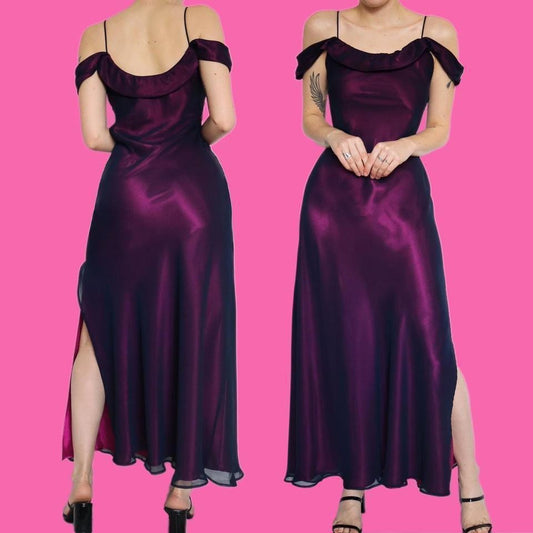 Purple cold shoulder evening dress UK 12