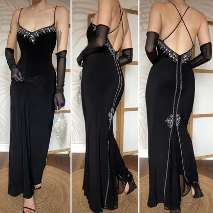 Black stretchy beaded & gem evening dress uk 12