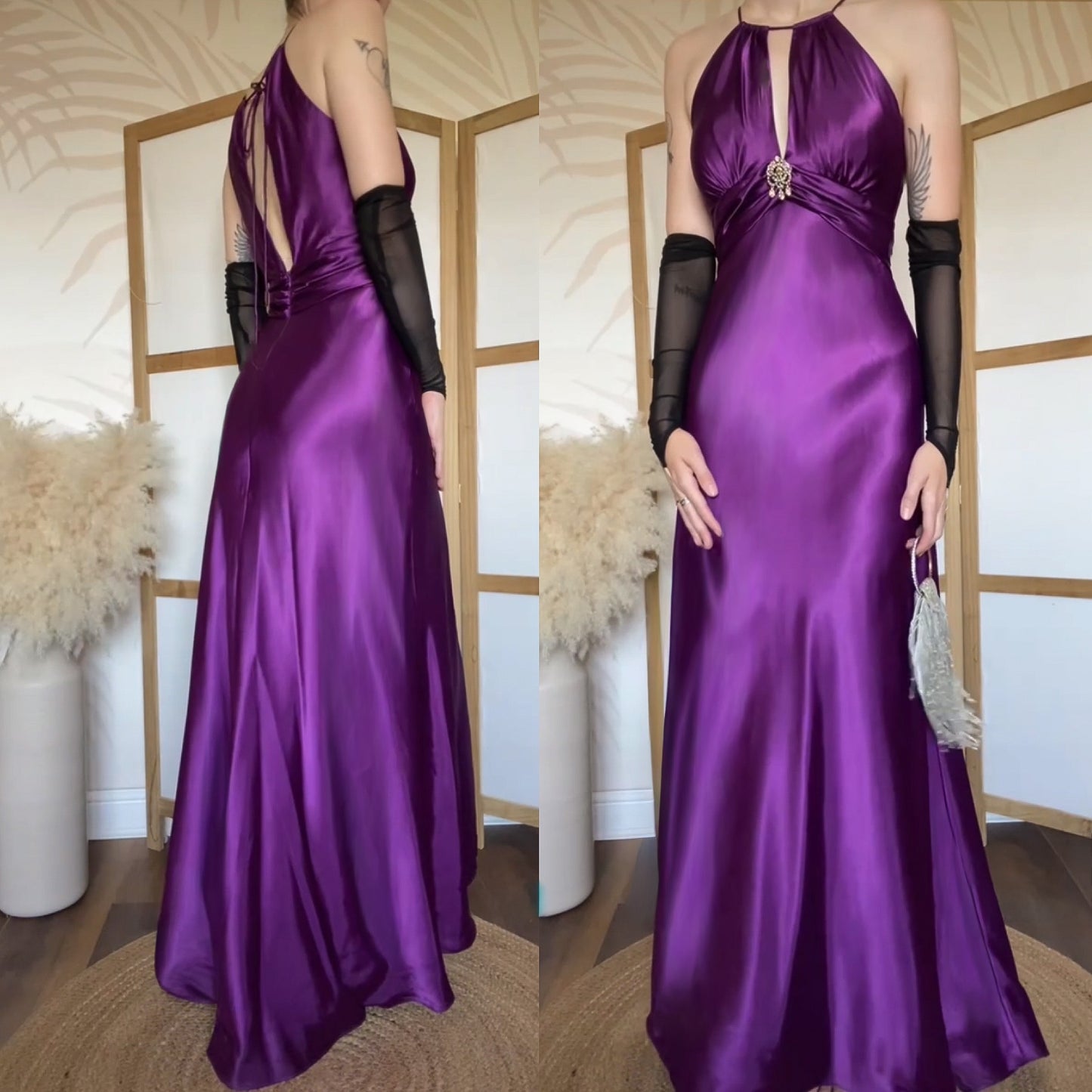 Purple satin Niki Livas prom dress uk 8