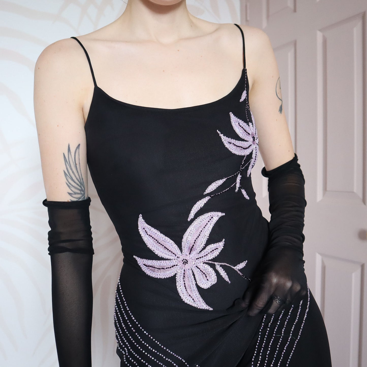 Black stretch beaded midi dress UK 12