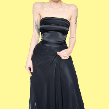 Wallis black strapless lace up evening dress UK 12