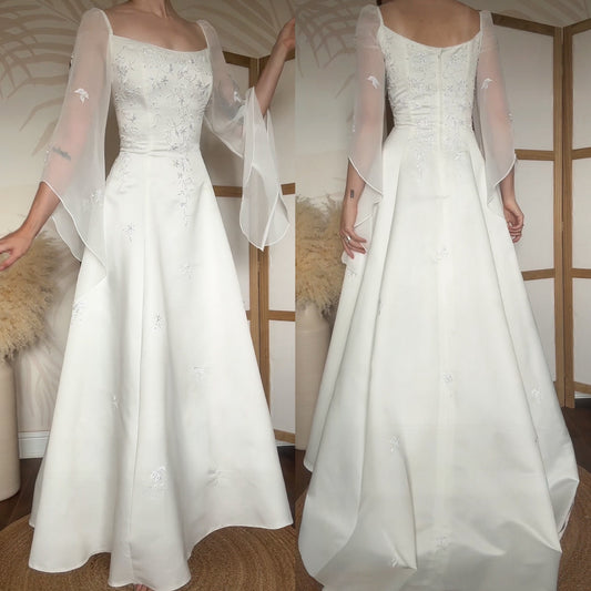 Ivory 2000s long sleeve ethereal wedding dress uk 14