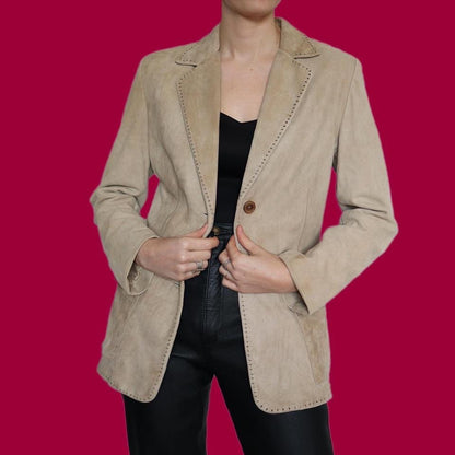 Tan real suede blazer jacket UK M
