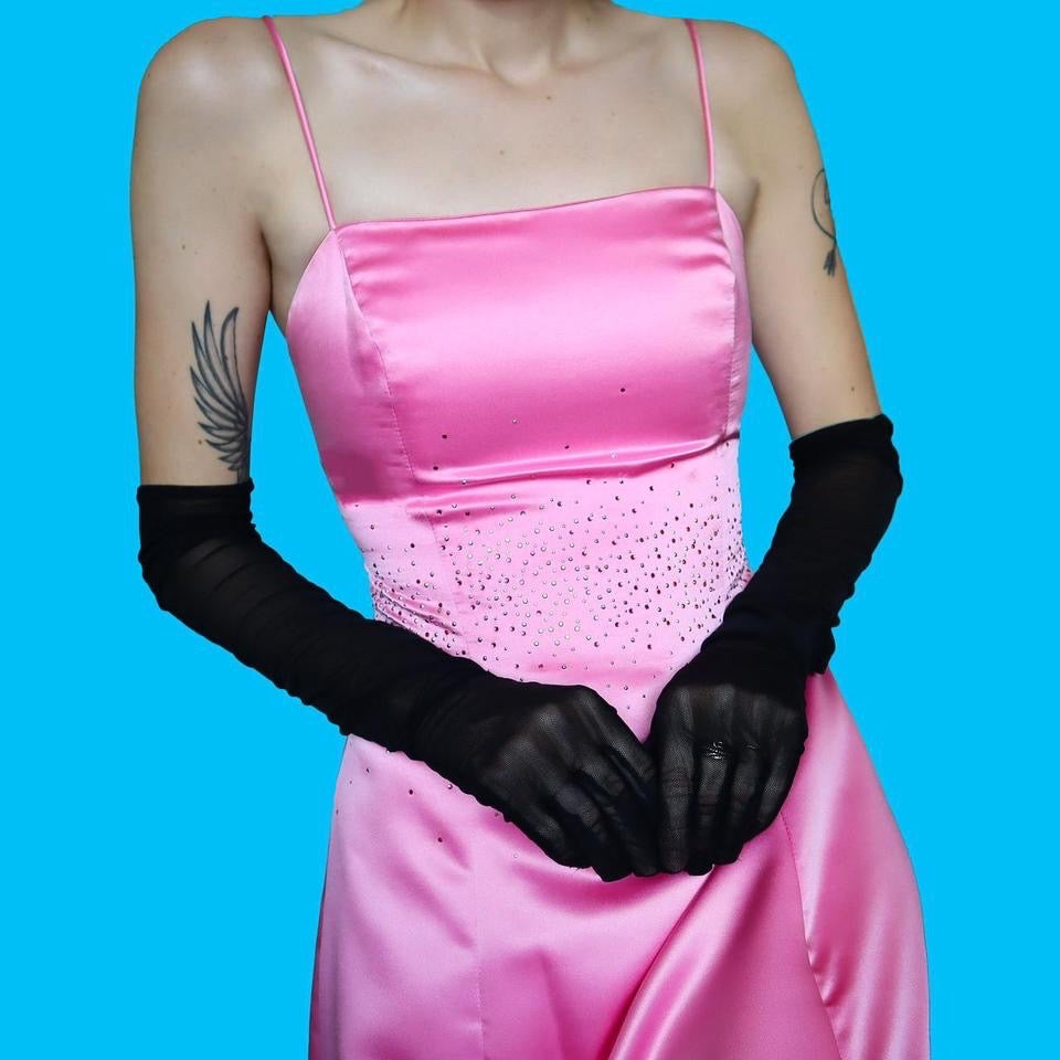 Baby pink a-line lace up evening dress UK 10-12