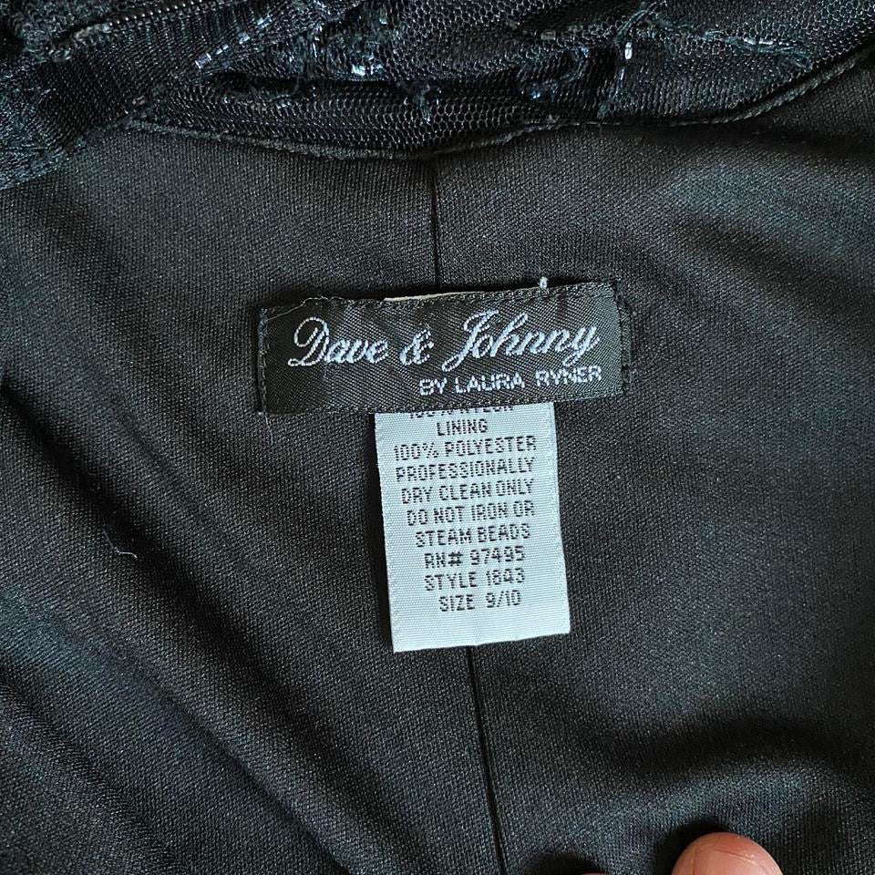 Black beaded 90s vintage sheer back evening dress UK 14