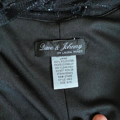 Black beaded 90s vintage sheer back evening dress UK 14