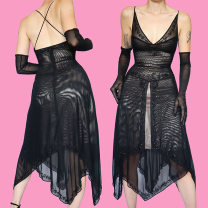 Black stretch beaded midi dress UK 12