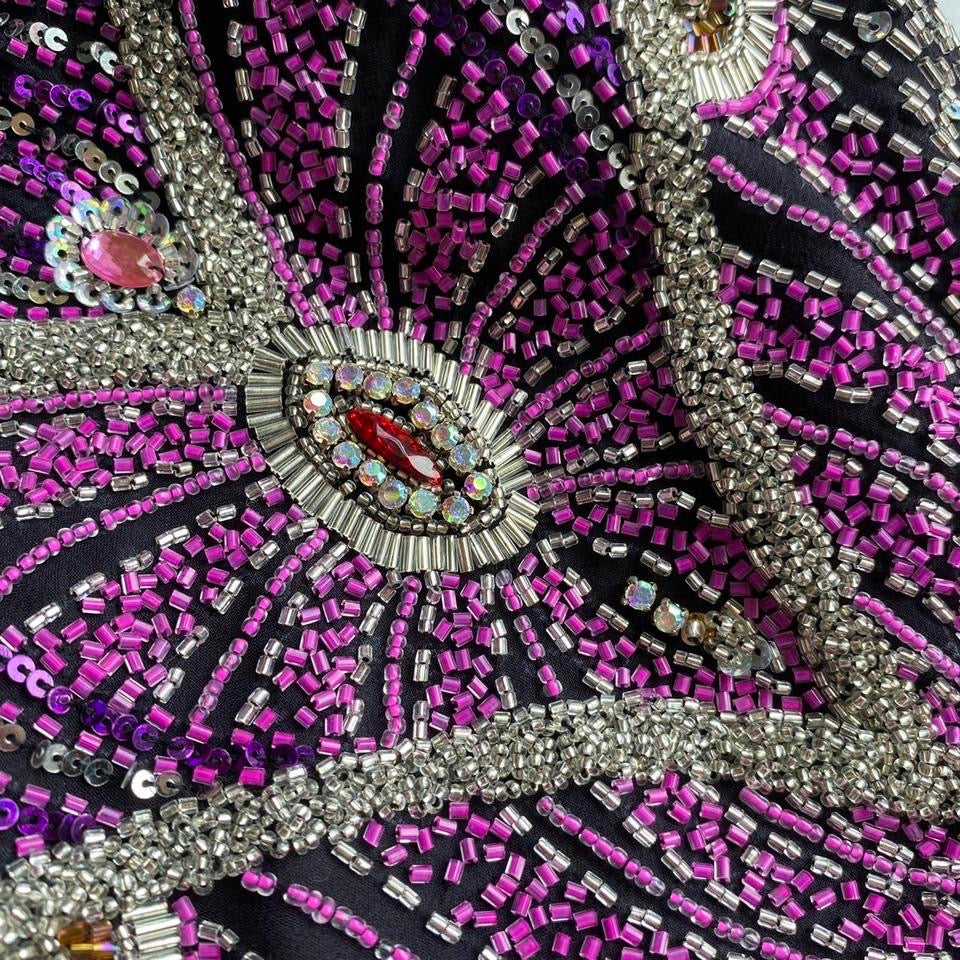 100% silk YVE London beaded evening dress UK 14