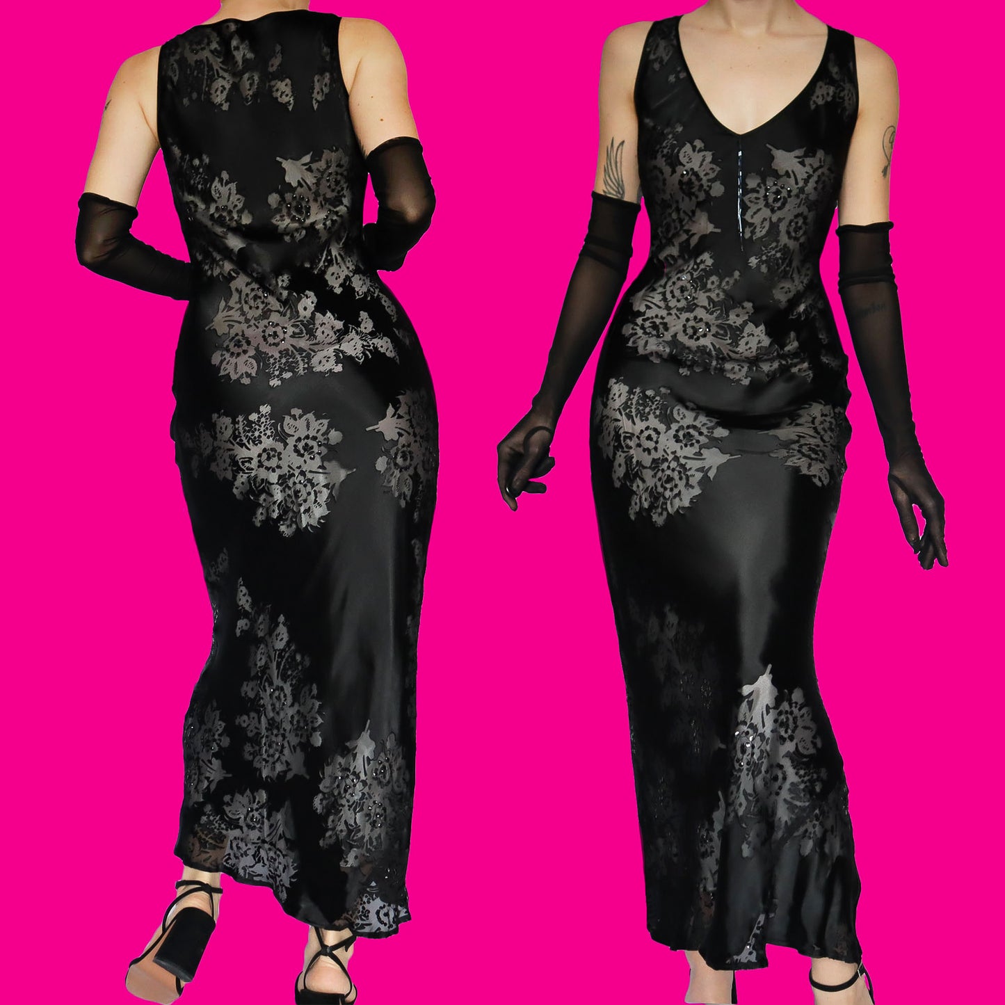 Black silk blend evening dress UK 10