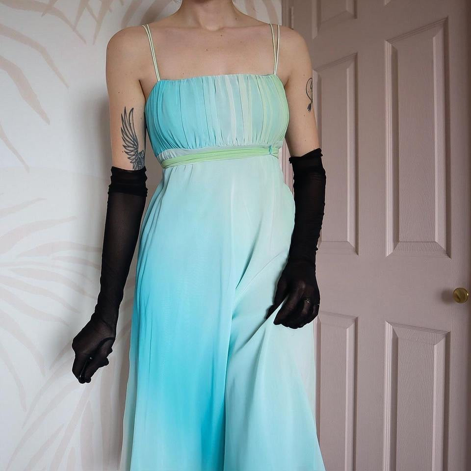 Debut Green & Blue Midi Summer Party Dress UK Size 10