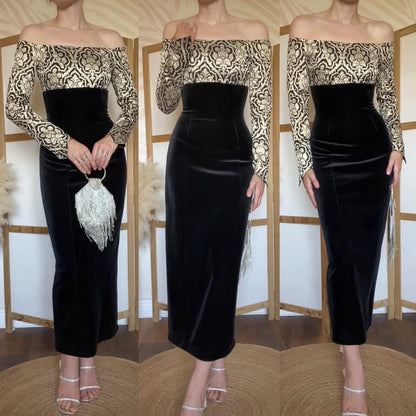 Black & gold Consortium off shoulder evening dress uk 10