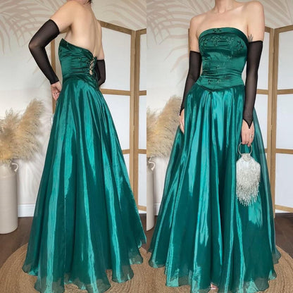 Forest green strapless organza prom dress uk 8