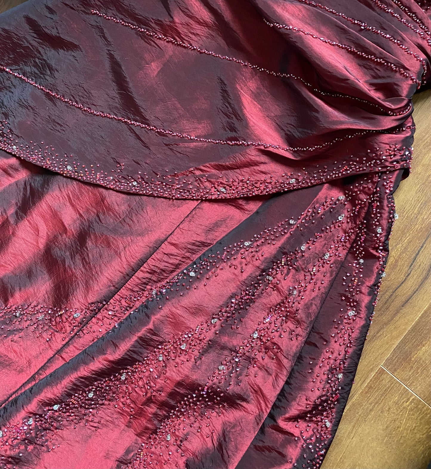Carducci red taffeta strapless beaded prom dress & shawl uk 12