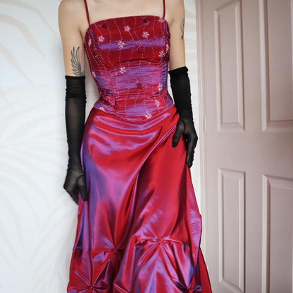 Red taffeta 2 piece top & skirt UK 12-14