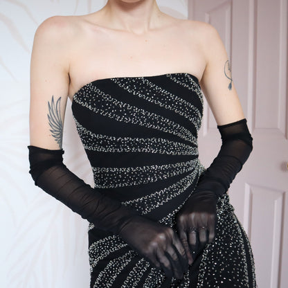 Black beaded strapless gown UK 12