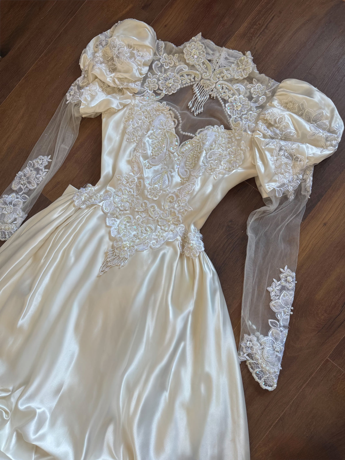 Vintage ivory satin 80s wedding dress uk 8