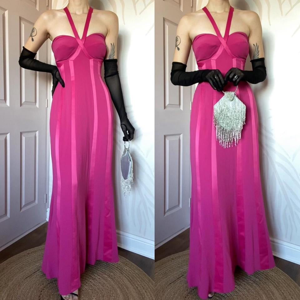 Pink Frank Usher panelled evening dress UK 12