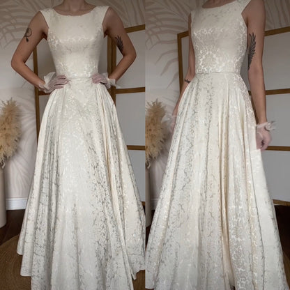 Ivory floral jacquard fit & flare wedding dress uk 10