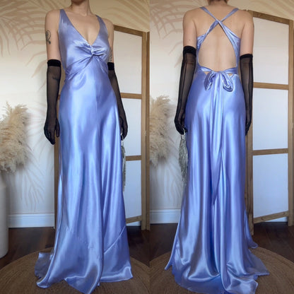 Lilac satin open back prom dress uk 12