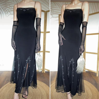 Black 90s Flori stretch flared hem evening dress uk 12 & 16 available