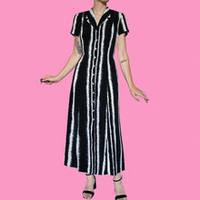 Load image into Gallery viewer, Black &amp; white stripe shirt dress UK 12
