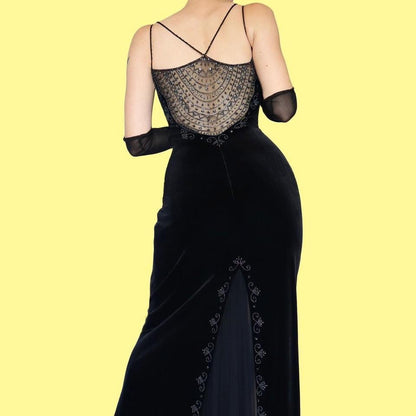 Joseph Ribkoff black beaded velvet gown UK 12