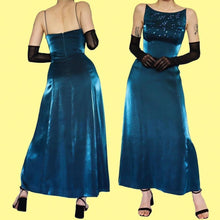 Load image into Gallery viewer, Silky blue Debut beaded a line dress UK 10
