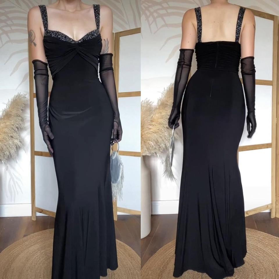Niki Livas black stretchy beaded evening dress uk 12