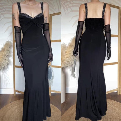 Niki Livas black stretchy beaded evening dress uk 12