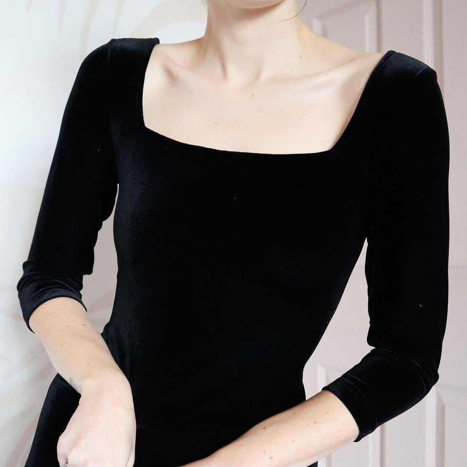Black velvet stretch body-con dress UK 10 & UK 12